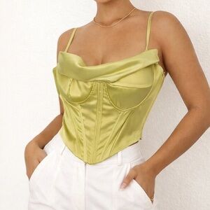 Satin Cowl Neck Corset Top in Light Green